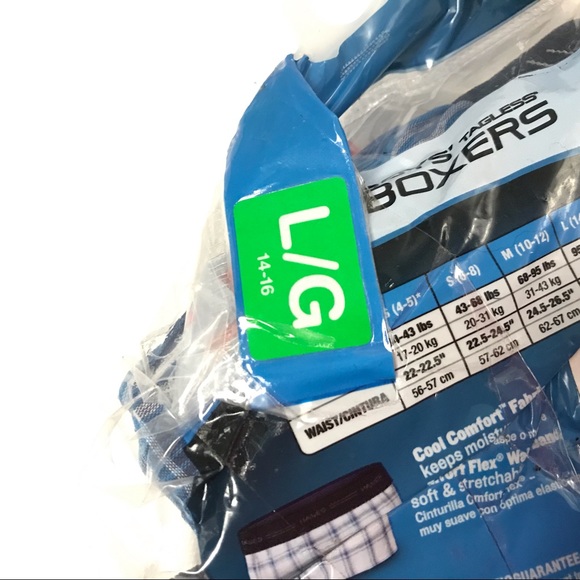 Hanes Tagless Boys Boxers Plaid Blue Sz L 14-16 - Picture 3 of 3